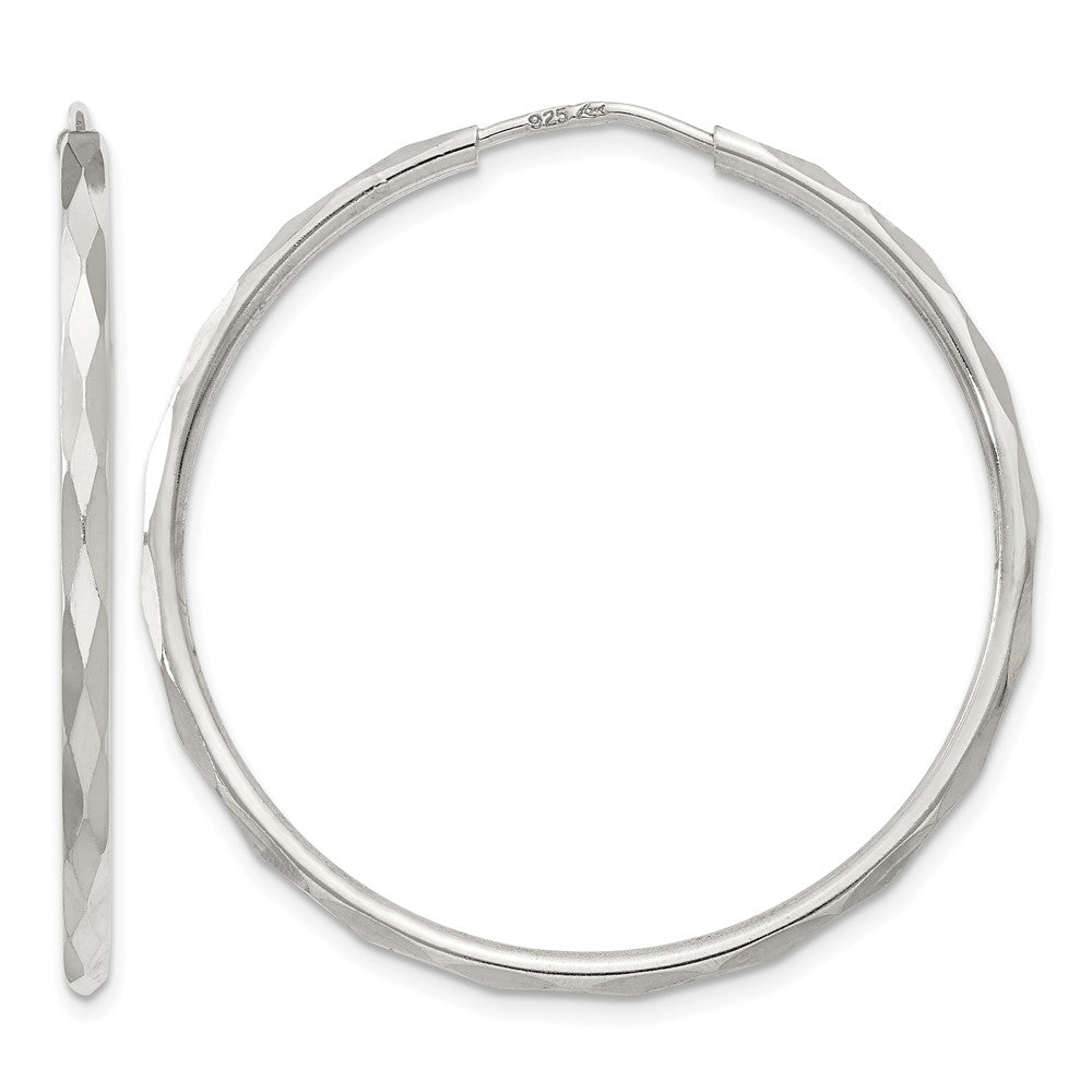 Sterling Silver D/C 2.5x35mm Endless Hoop Earrings