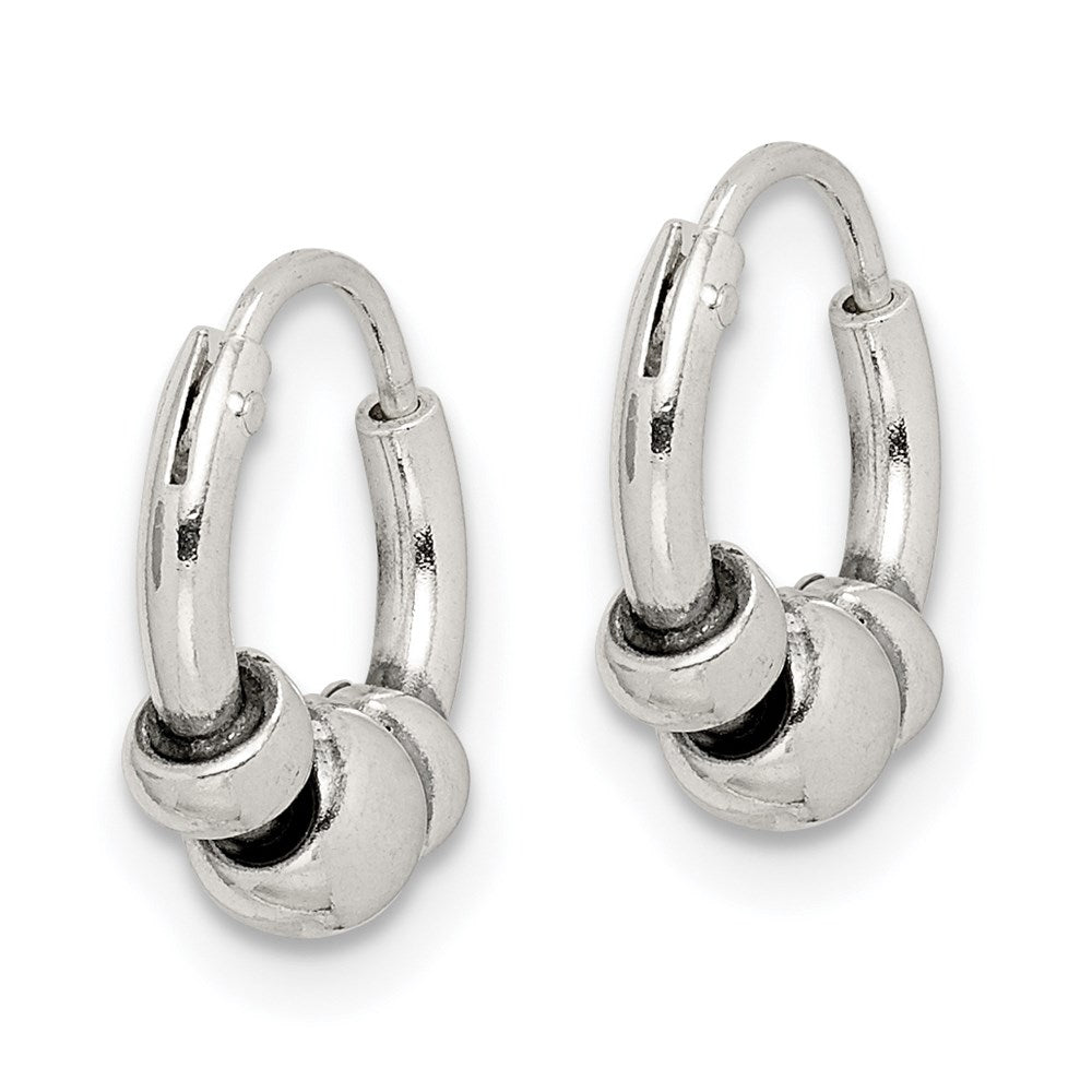 Sterling Silver Antiqued Tiny Beaded Endless Hoop Earrings