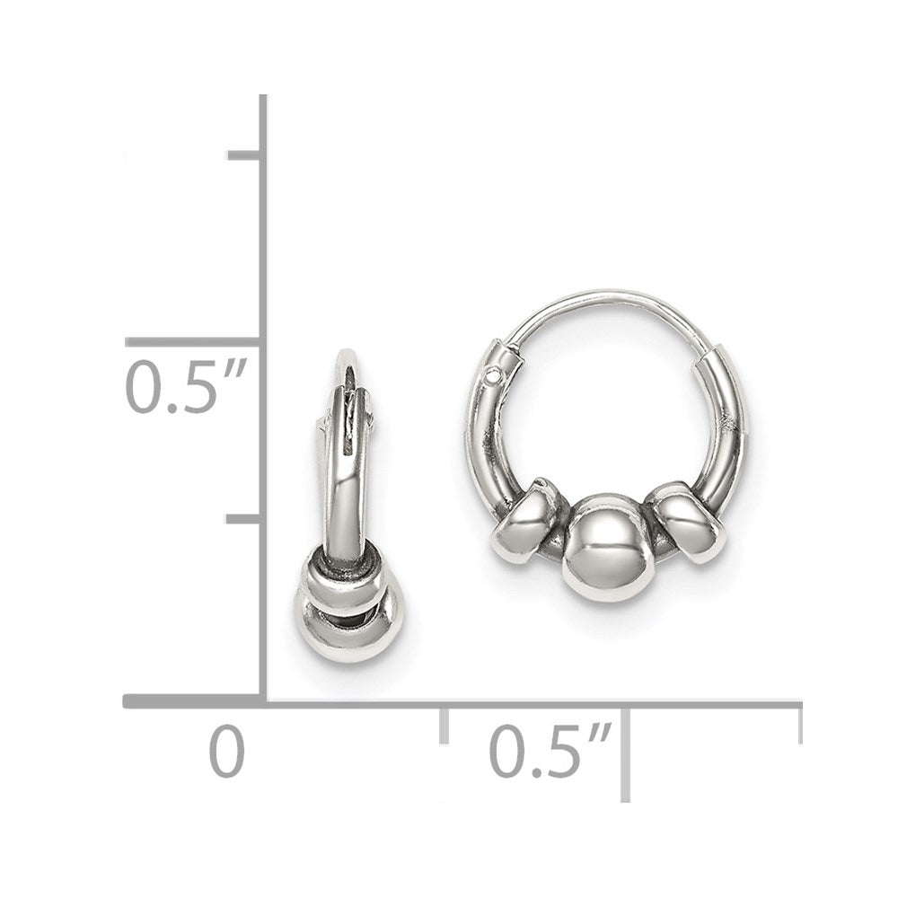 Sterling Silver Antiqued Tiny Beaded Endless Hoop Earrings