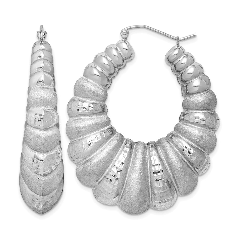 Sterling Silver Rhodium-plated Satin & D/C Shrimp Oval Hoop Earrings