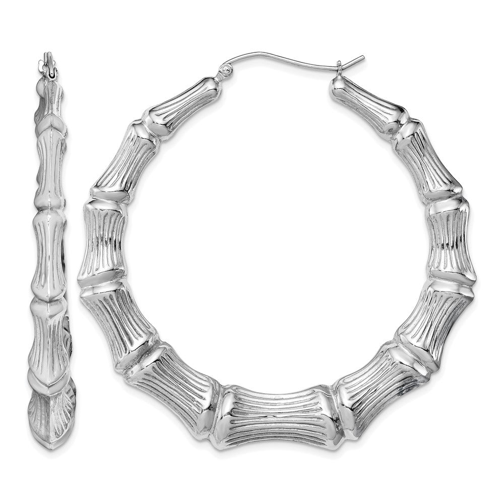 Sterling Silver Rhodium-plated Bamboo Round Hoop Earrings