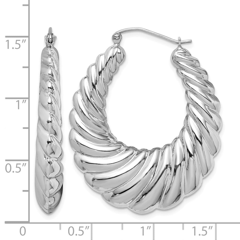 Sterling Silver Rhodium-plated Polished Shrimp Oval Hoop Earrings