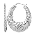 Sterling Silver Rhodium-plated Polished Shrimp Oval Hoop Earrings