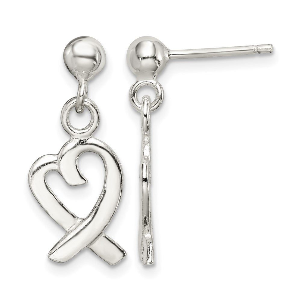 Sterling Silver Heart Dangle Post Earrings