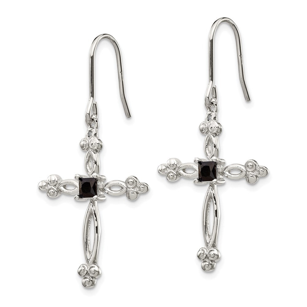Sterling Silver RH-plated Diamond Accent & CZ Cross Dangle Earrings