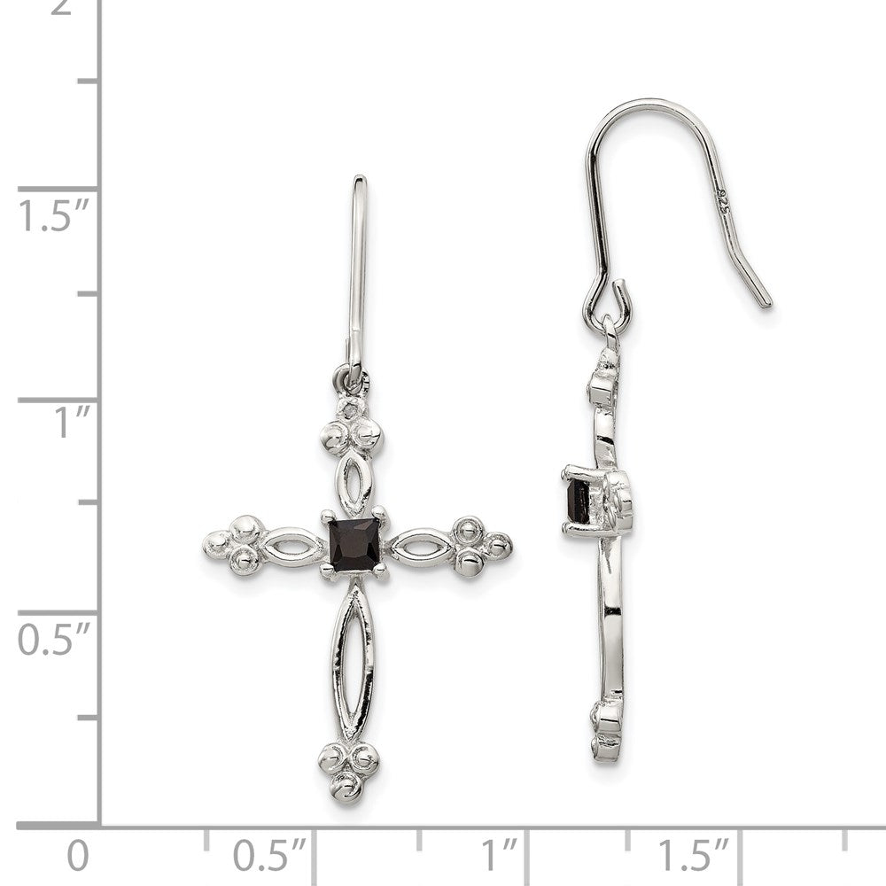 Sterling Silver RH-plated Diamond Accent & CZ Cross Dangle Earrings