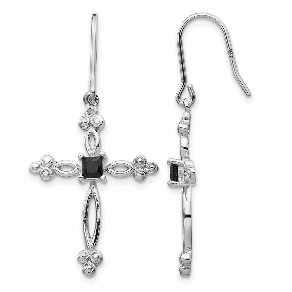 Sterling Silver RH-plated Diamond Accent & CZ Cross Dangle Earrings