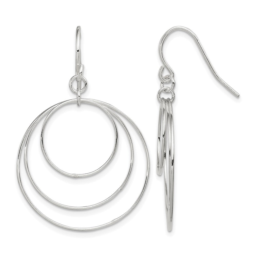 Sterling Silver Polished Fancy Triple Circle Dangle Earrings