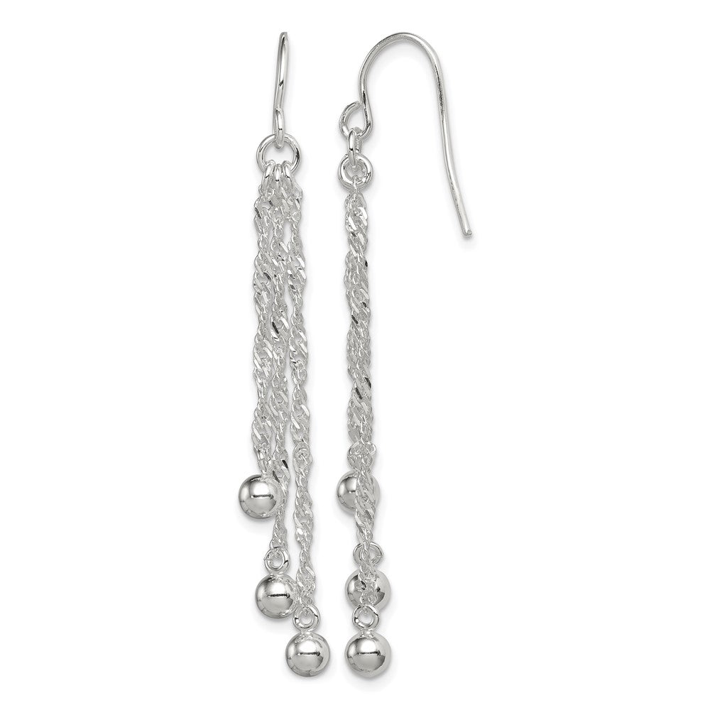 Sterling Silver Polished Fancy 3-Strand Chain & Beaded Dangle Earrings