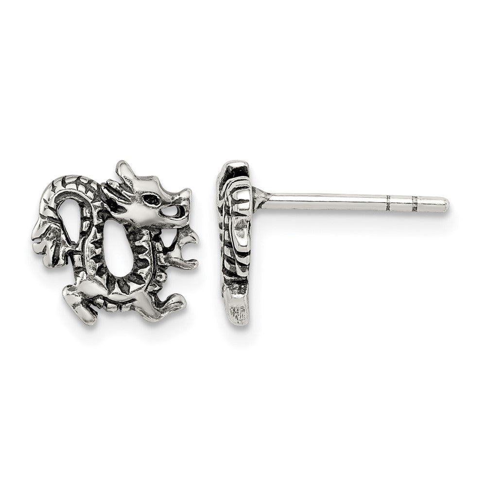 Sterling Silver Antiqued Dragon Post Earrings