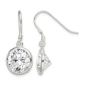 Sterling Silver Polished 11mm Round CZ Bezel Set Dangle Earrings