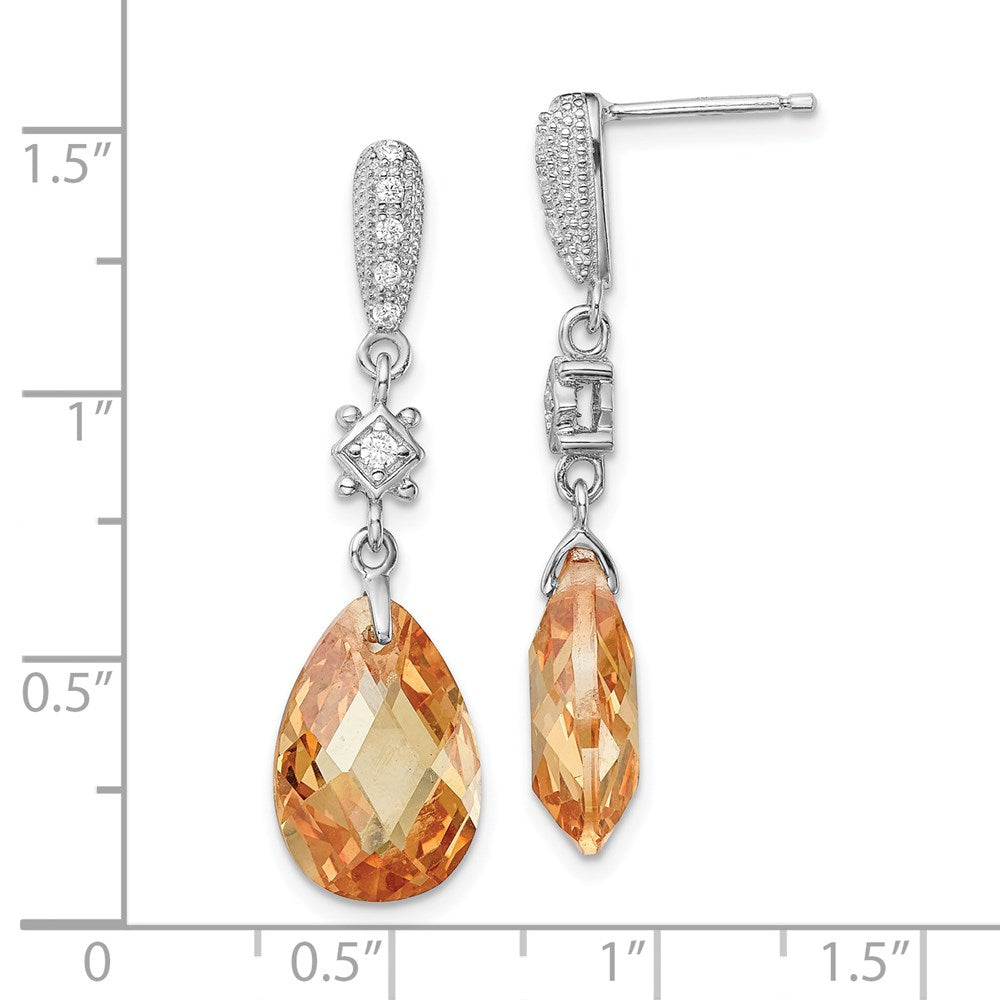 Sterling Silver Rhodium-plated Champagne CZ Post Dangle Earrings