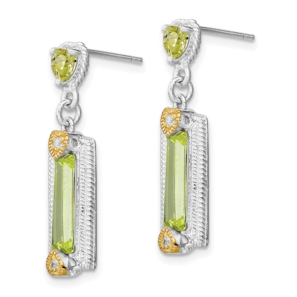 Sterling Silver Rhod-pltd w/Gold-tone Vermeil Green CZ Dangle Earrings