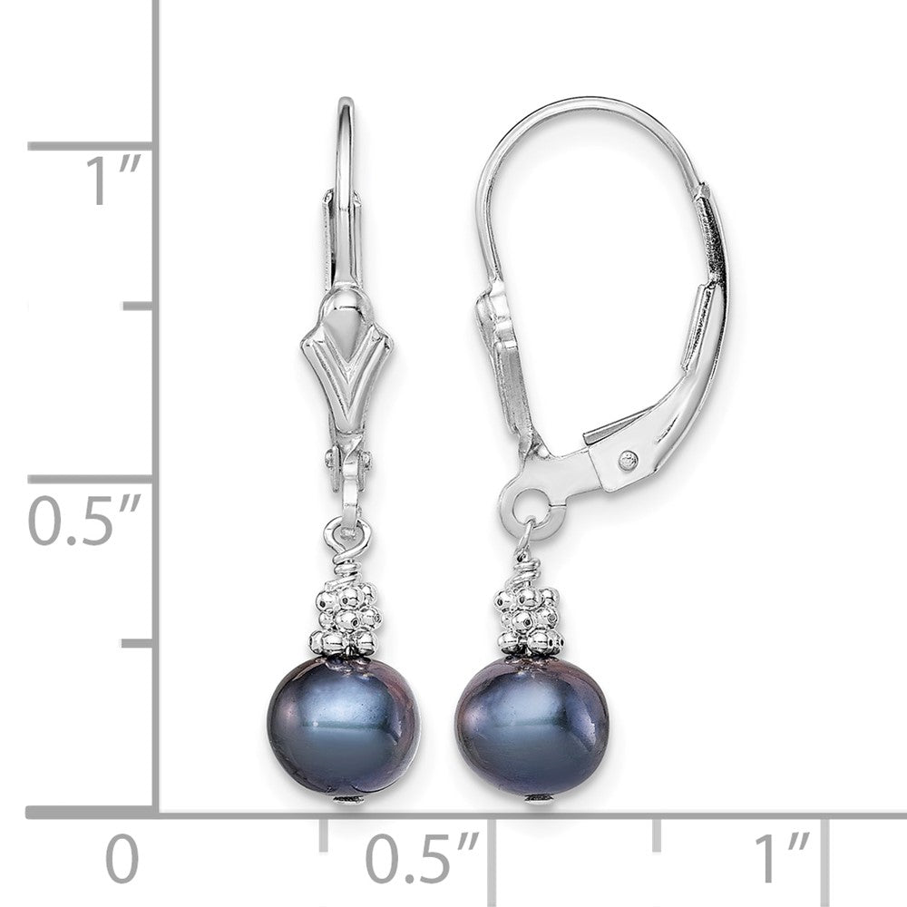 Sterling Silver RH-plated Black FW Cultured Pearl Leverback Earrings
