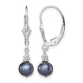 Sterling Silver RH-plated Black FW Cultured Pearl Leverback Earrings