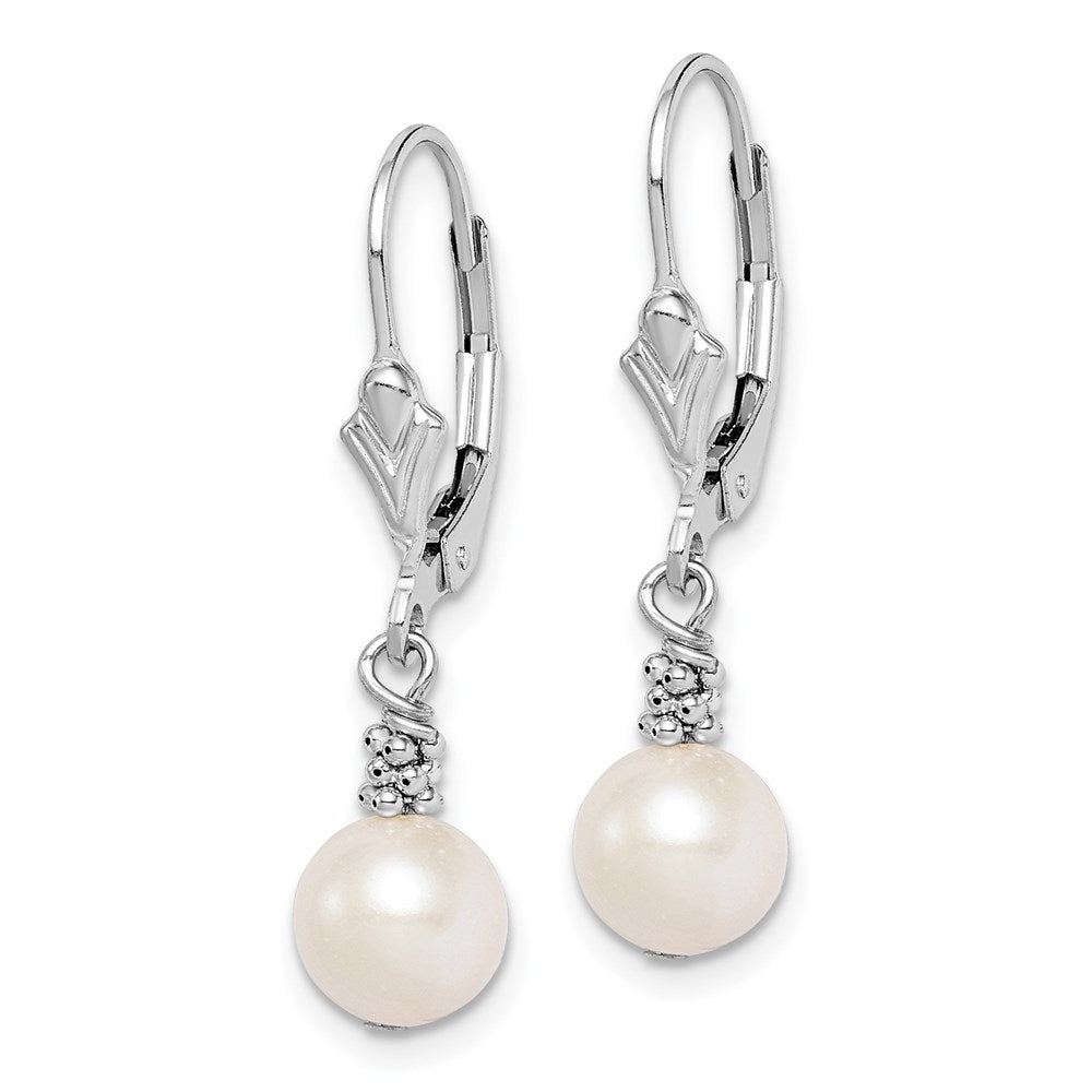 Sterling Silver RH-plated Beaded FWC Pearl Leverback Dangle Earrings