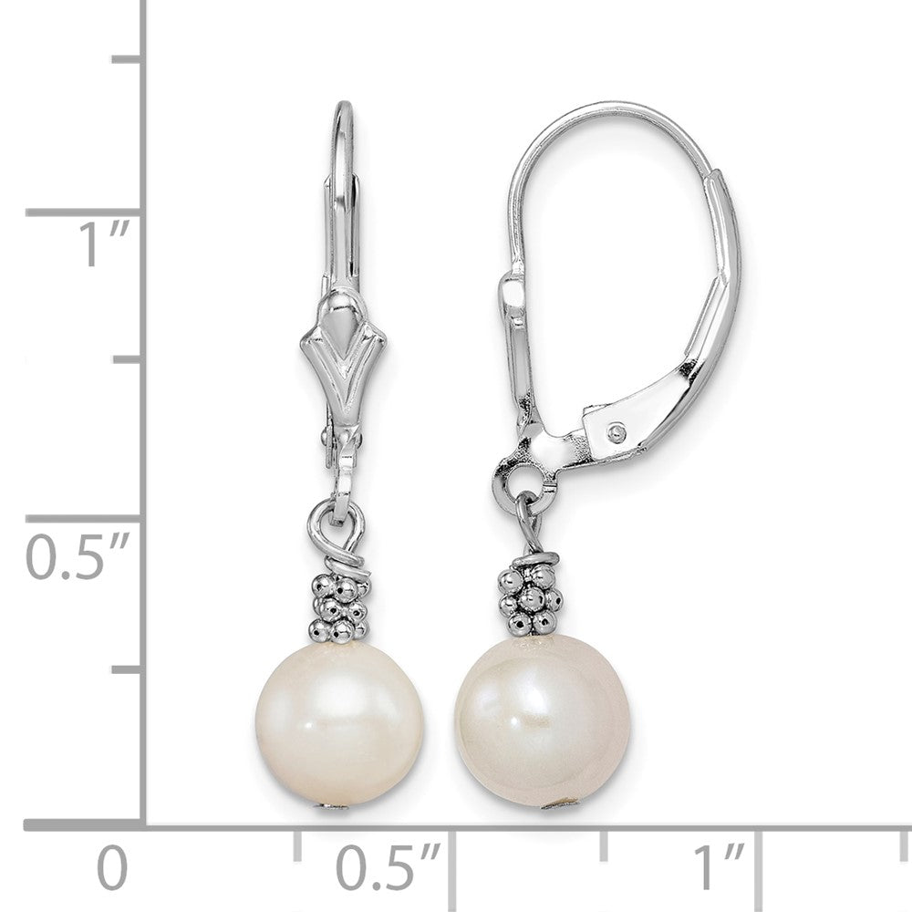 Sterling Silver RH-plated Beaded FWC Pearl Leverback Dangle Earrings