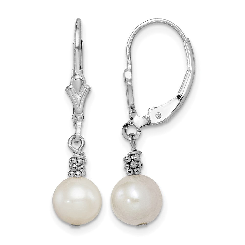 Sterling Silver RH-plated Beaded FWC Pearl Leverback Dangle Earrings