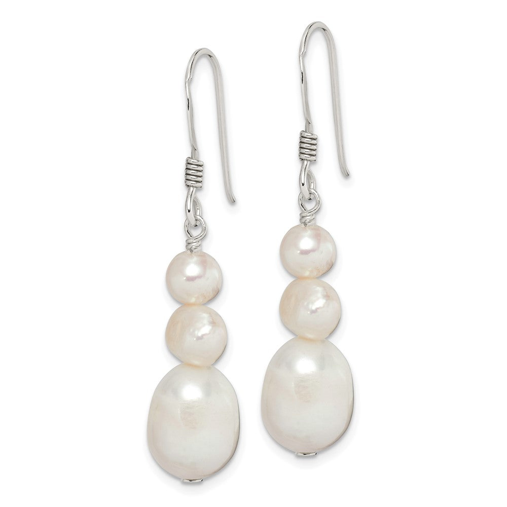Sterling Silver Polished 6-10mm Freshwater Cultured Pearl Dangle Earrings