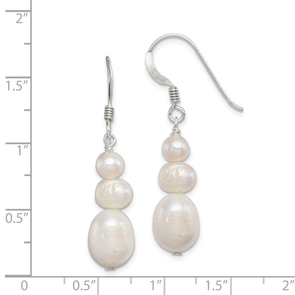 Sterling Silver Polished 6-10mm Freshwater Cultured Pearl Dangle Earrings