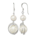Sterling Silver Polished & Textured FWC Pearl /Shell Pearl Dangle Earrings