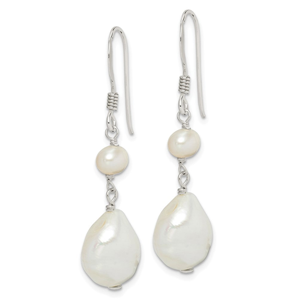 Sterling Silver Polished Baroque & Semi-Round FWC Pearl Dangle Earrings