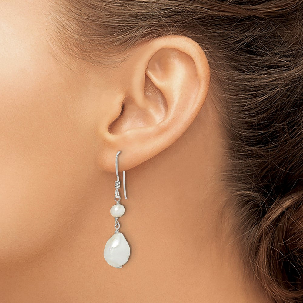 Sterling Silver Polished Baroque & Semi-Round FWC Pearl Dangle Earrings
