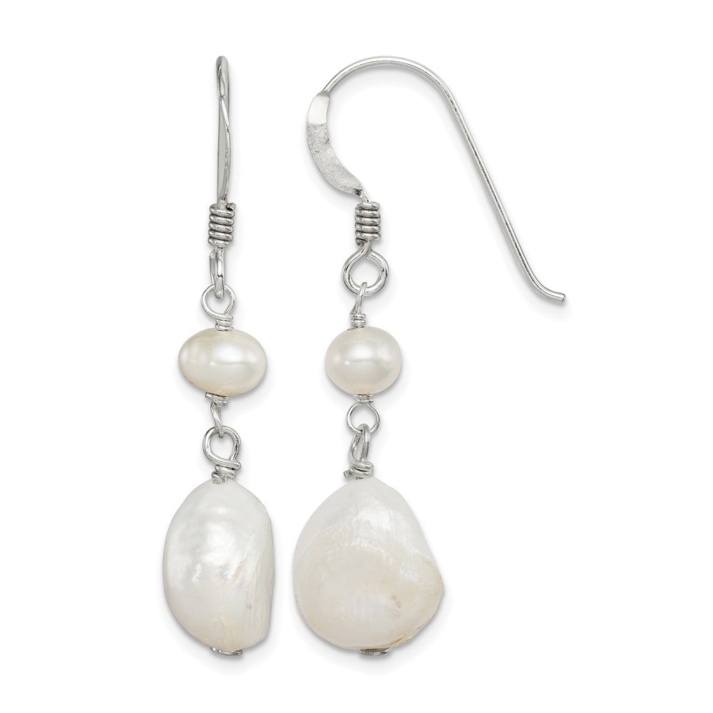 Sterling Silver Polished Baroque & Semi-Round FWC Pearl Dangle Earrings