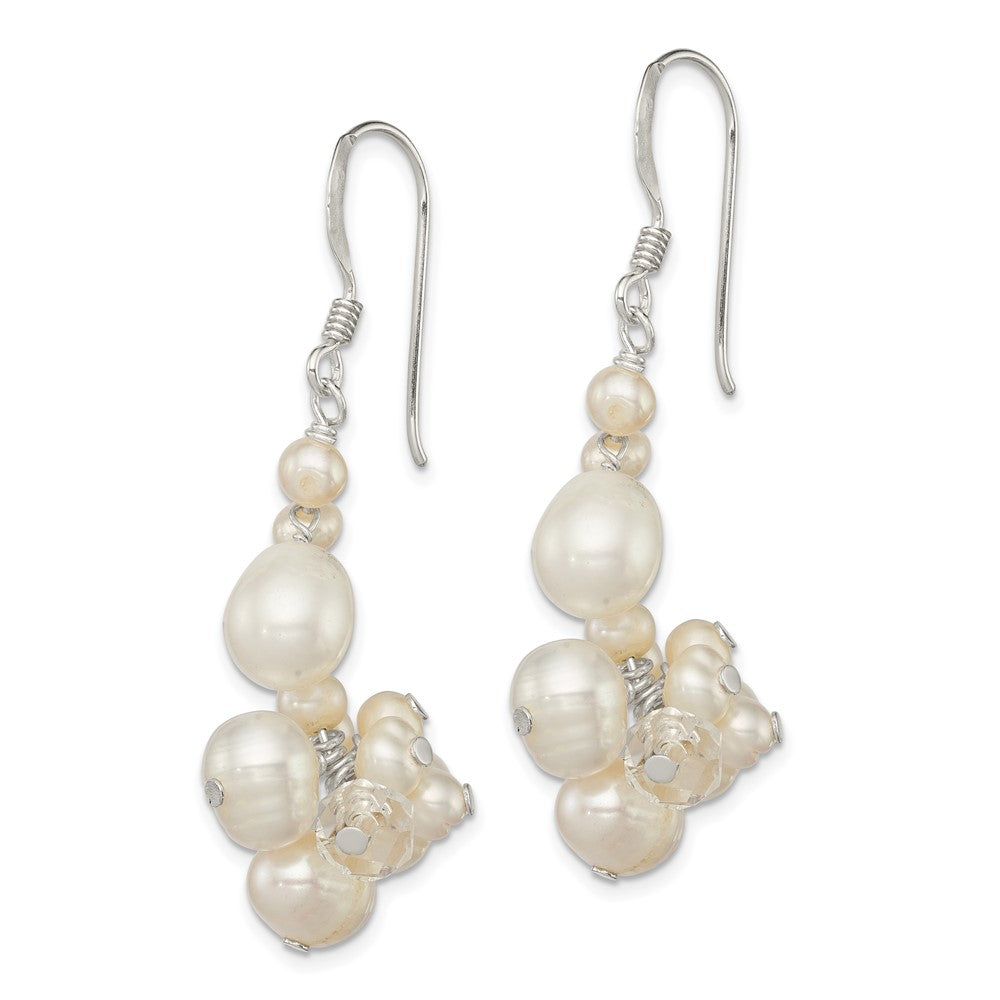 Sterling Silver Polished Crystal & FWC Pearl Cluster Dangle Earrings
