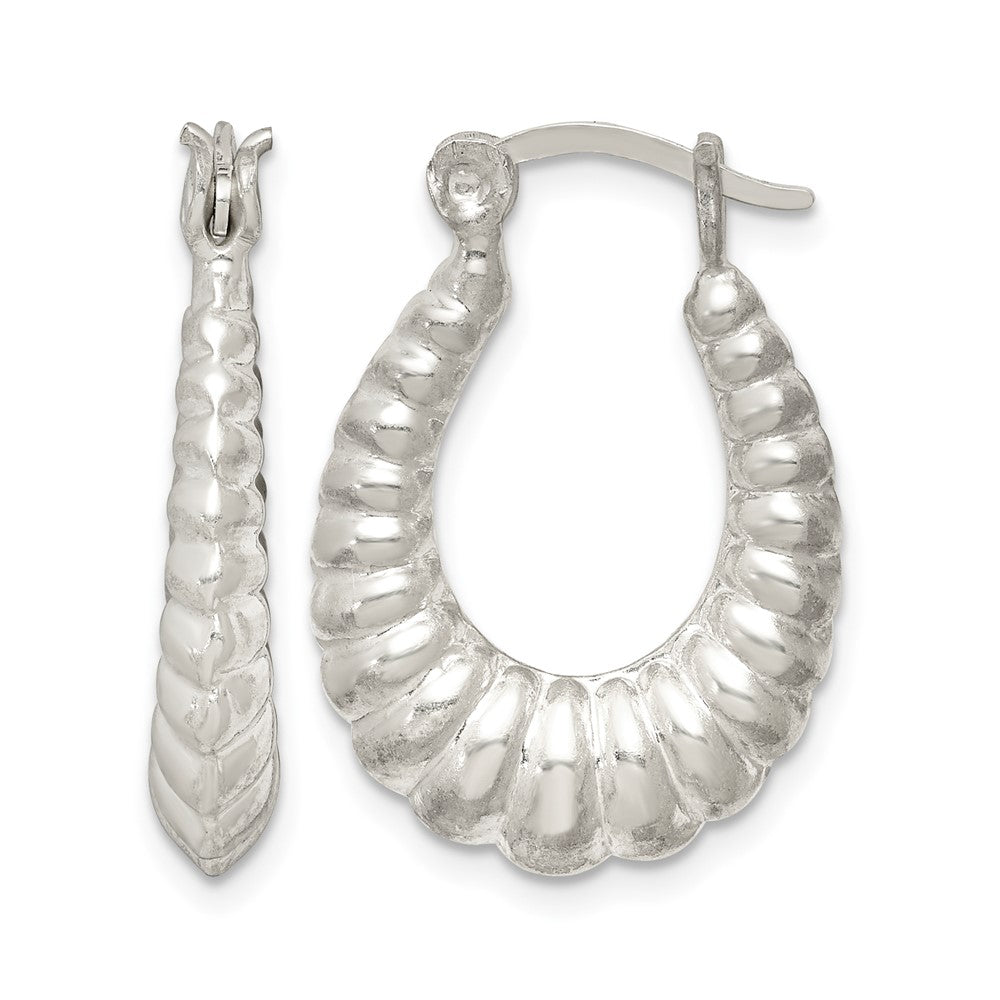Sterling Silver Polished Shrimp Oval Hoop Earrings