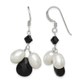 Sterling Silver Polished FWC Pearl / Black Crystal / Onyx Dangle Earrings