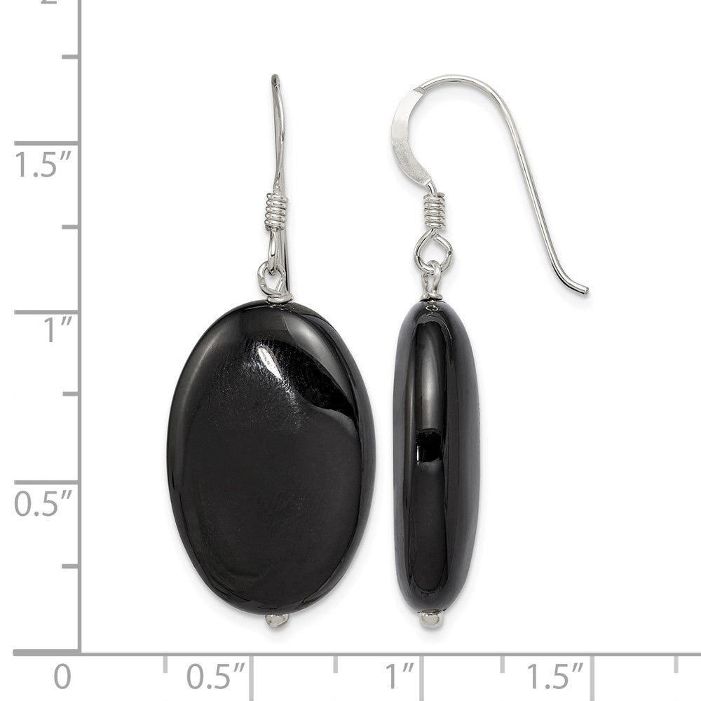 Sterling Silver Polished Black Agate Oval Dangle Earrings