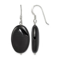 Sterling Silver Polished Black Agate Oval Dangle Earrings