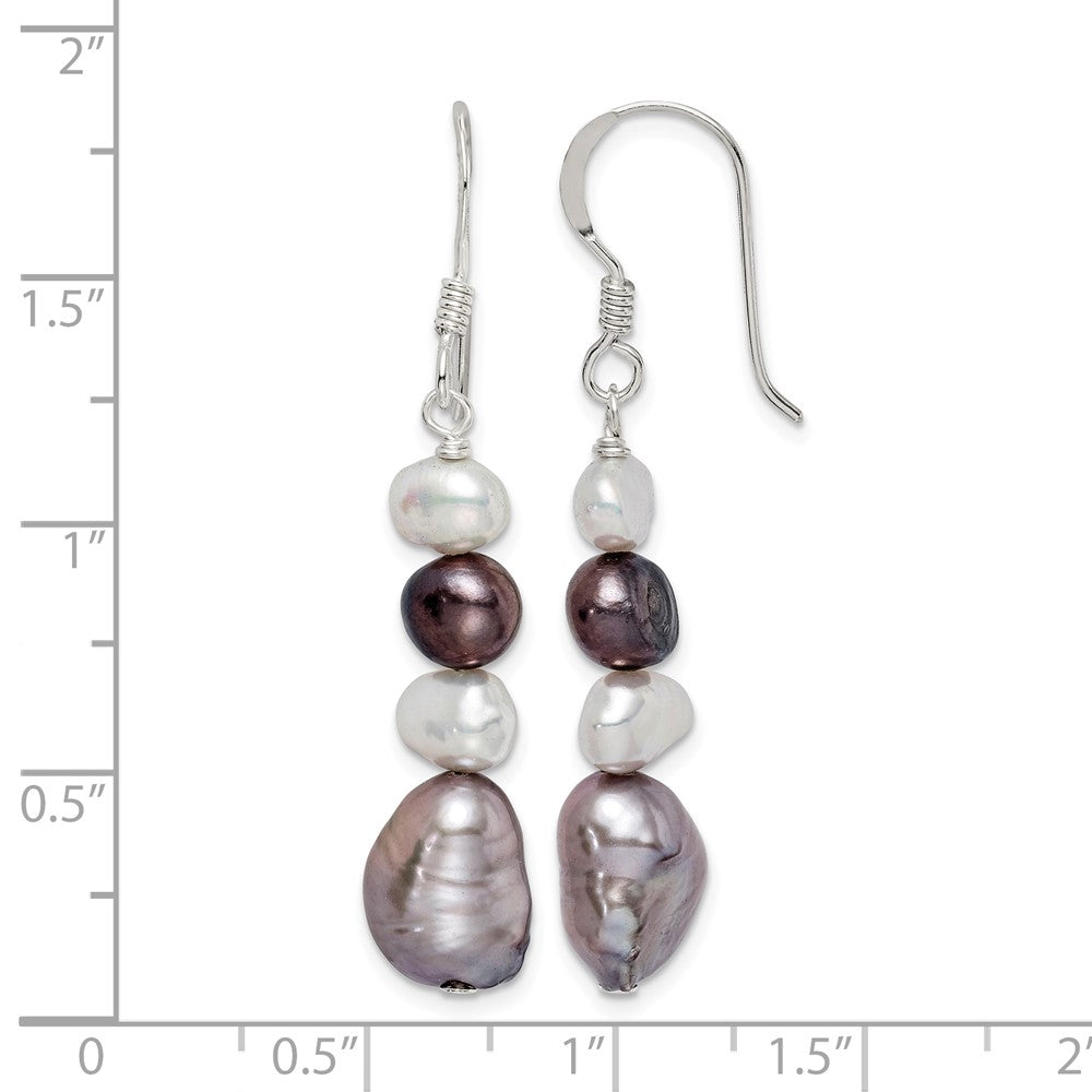 Sterling Silver Black White & Grey FW Cultured Pearl Dangle Earrings