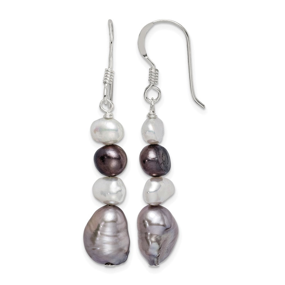 Sterling Silver Black White & Grey FW Cultured Pearl Dangle Earrings