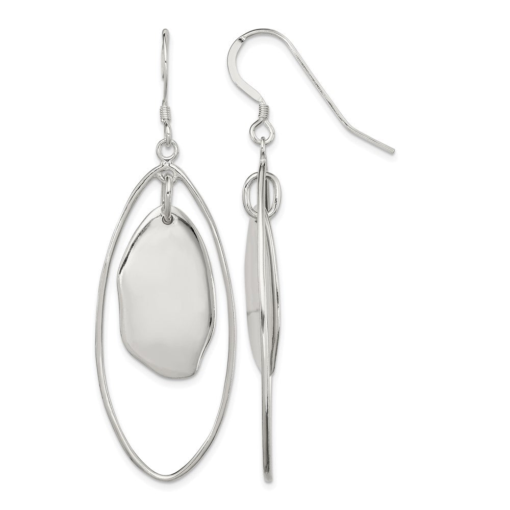 Sterling Silver Polished Fancy Oval Dangle Earrings