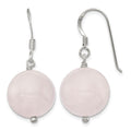 Sterling Silver Polished 12mm Round Rose Quartz Dangle Earrings