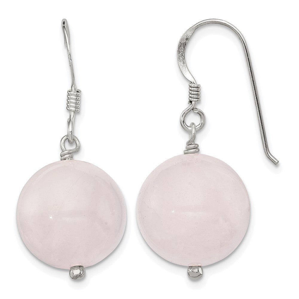 Sterling Silver Polished 12mm Round Rose Quartz Dangle Earrings