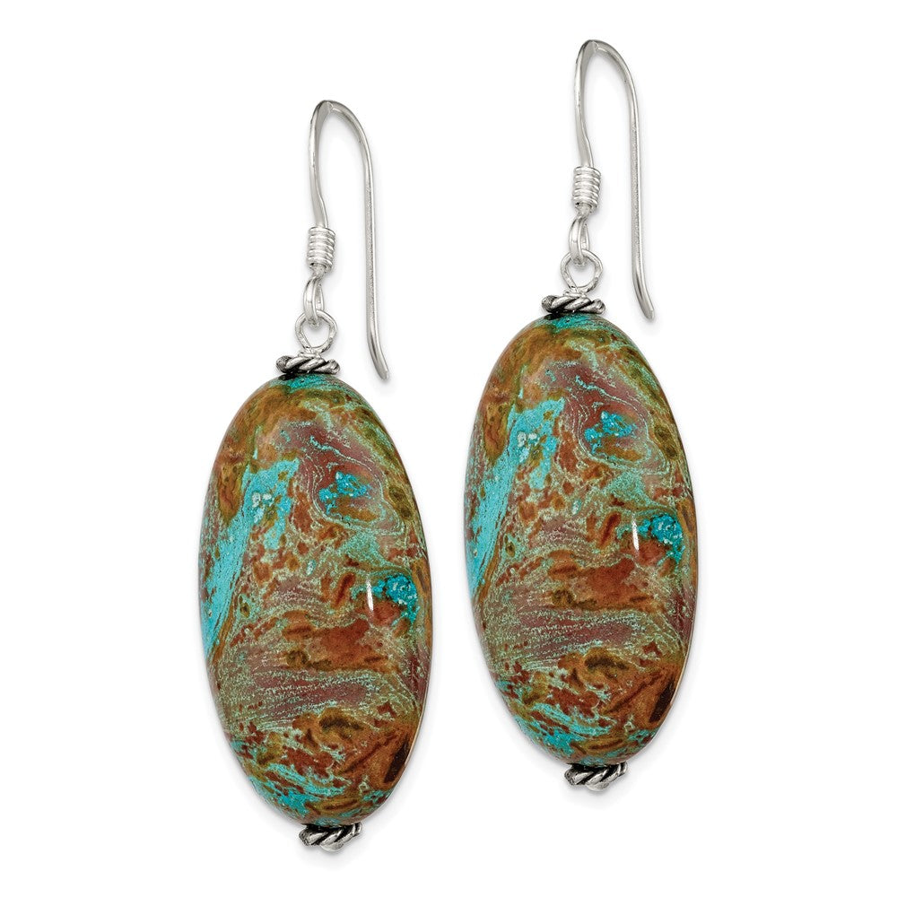 Sterling Silver Polished & Antiqued Blue Jasper Oval Dangle Earrings