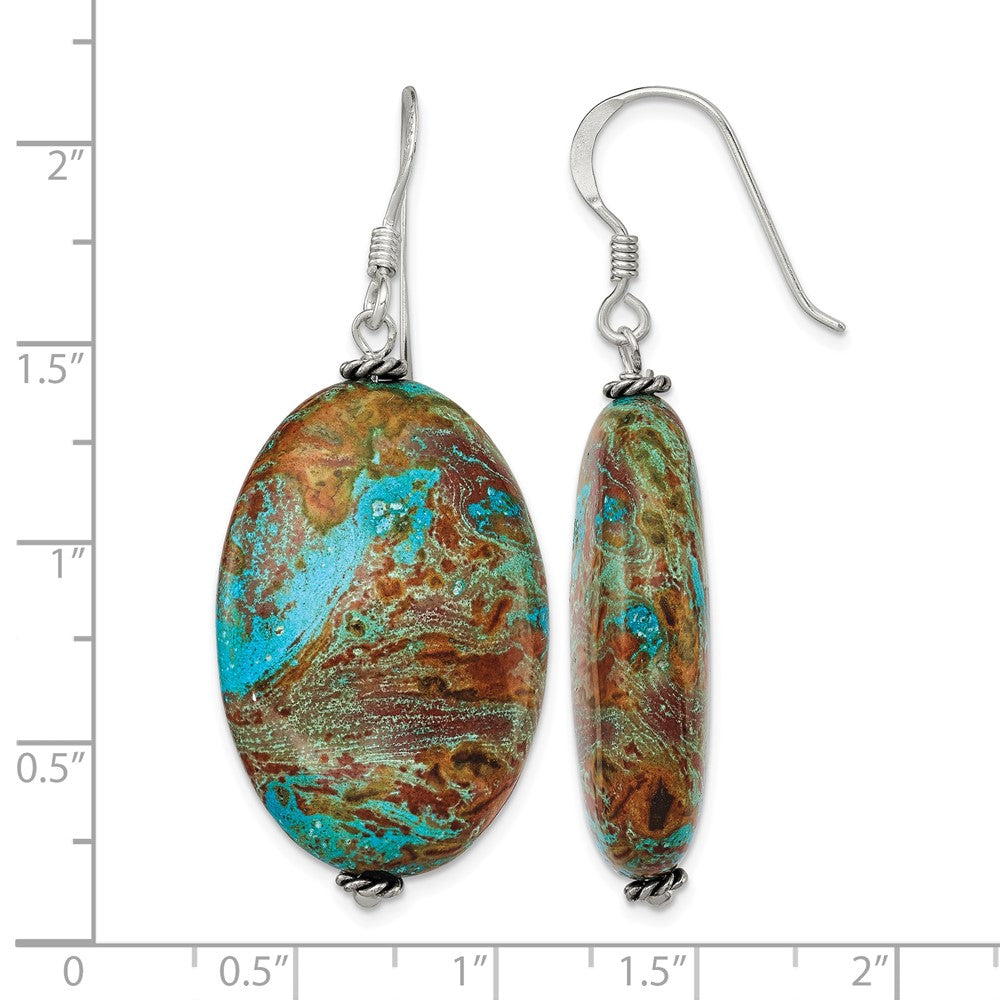 Sterling Silver Polished & Antiqued Blue Jasper Oval Dangle Earrings