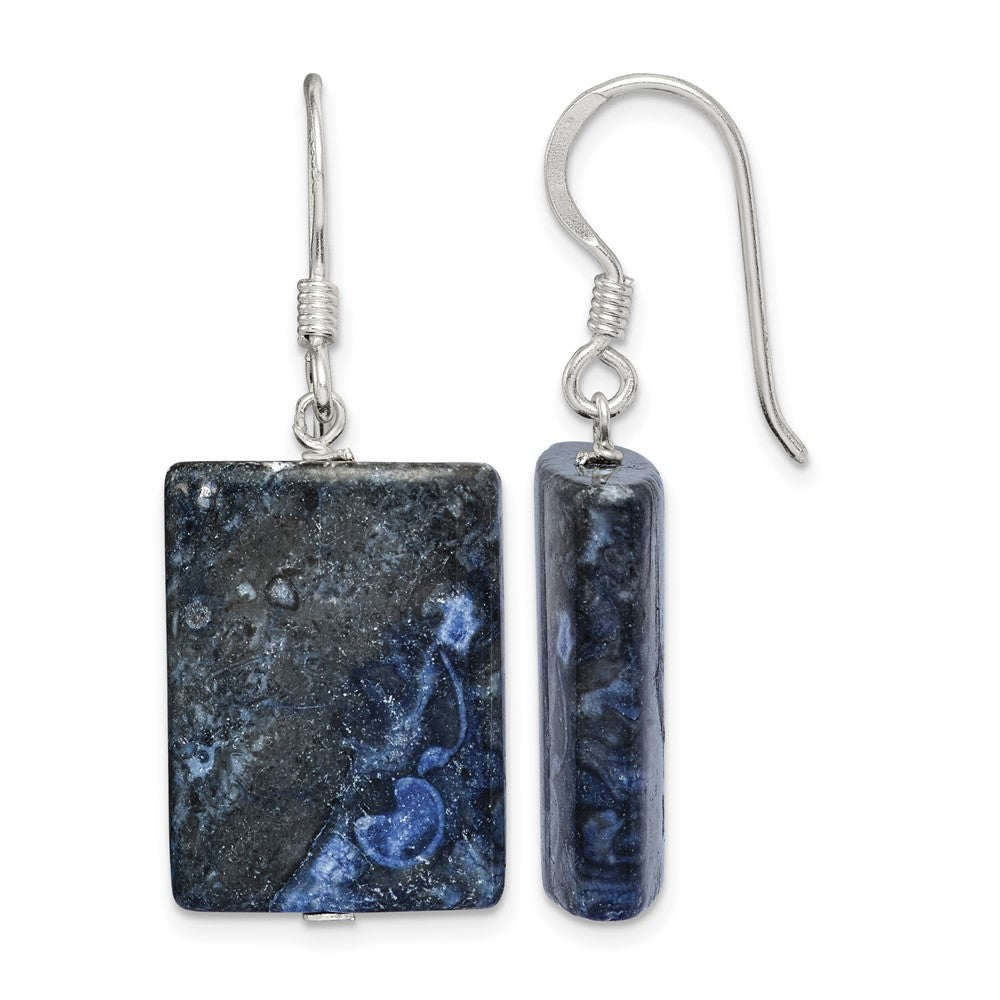 Sterling Silver Polished Blue Sodalite Rectangular Dangle Earrings