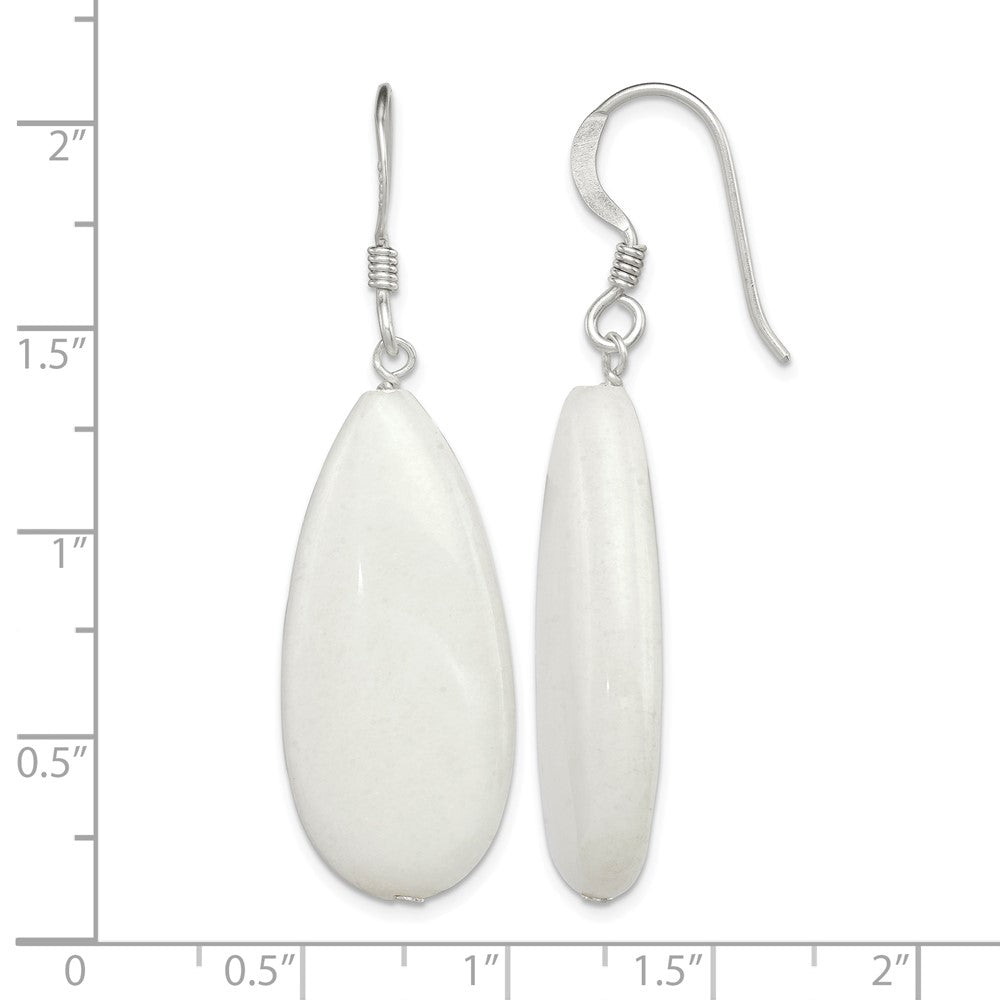 Sterling Silver Polished White Jade Teardrop Dangle Earrings