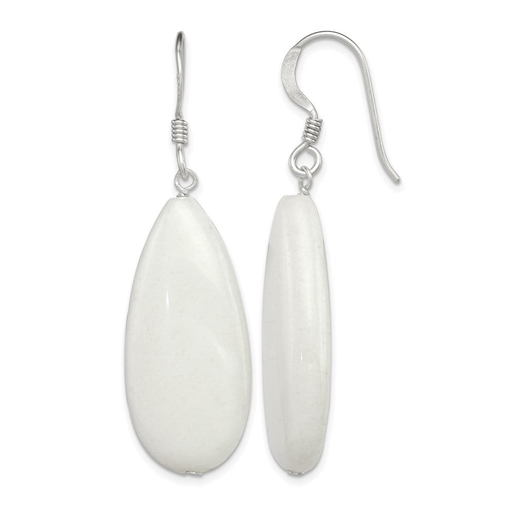 Sterling Silver Polished White Jade Teardrop Dangle Earrings