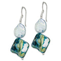 Sterling Silver Polished Blue MOP & White FWC Pearl Dangle Earrings