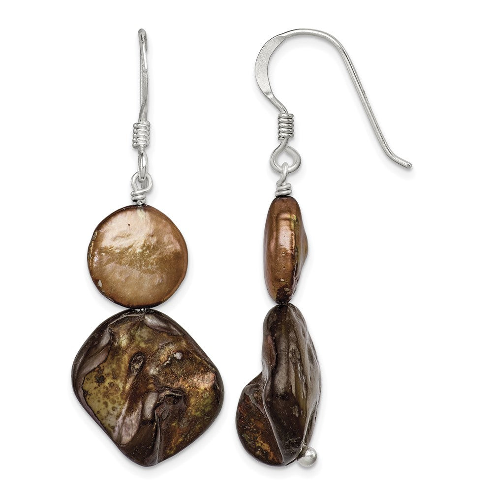 Sterling Silver Polished Brown Mother of Pearl/FWC Pearl Dangle Earrings