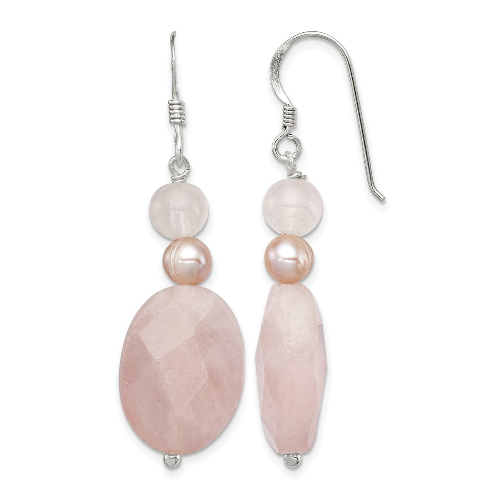 Sterling Silver Polished Rose Quartz & Pink FWC Pearl Dangle Earrings