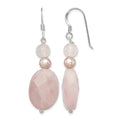 Sterling Silver Polished Rose Quartz & Pink FWC Pearl Dangle Earrings