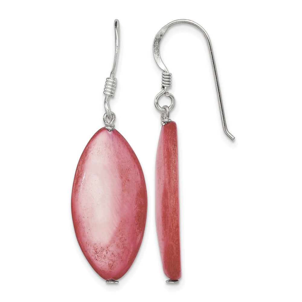 Sterling Silver Polished Pink Mother of Pearl Marquise Dangle Earrings