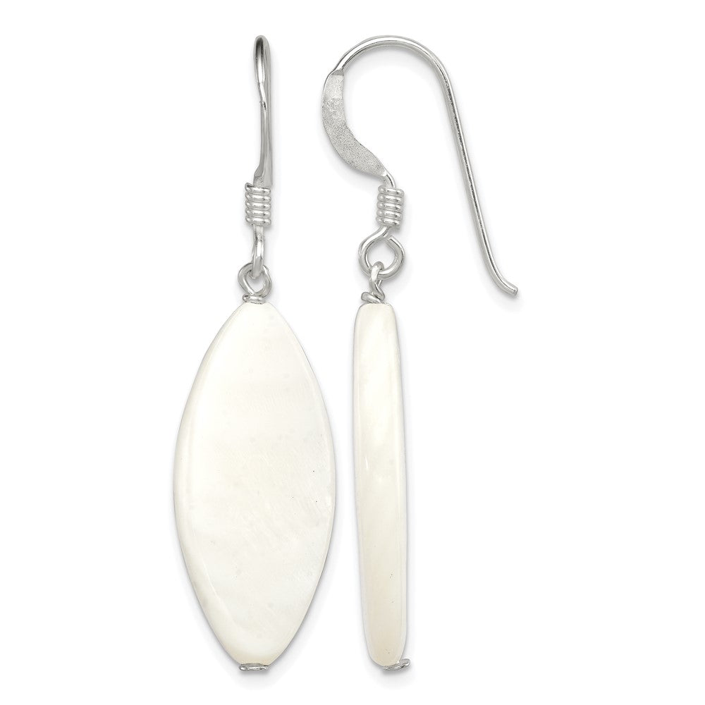 Sterling Silver Polished White Mother of Pearl Marquise Dangle Earrings