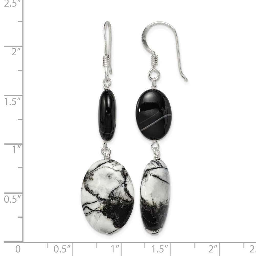 Sterling Silver Polished Black Sardonyx & Zebra Jasper Dangle Earrings